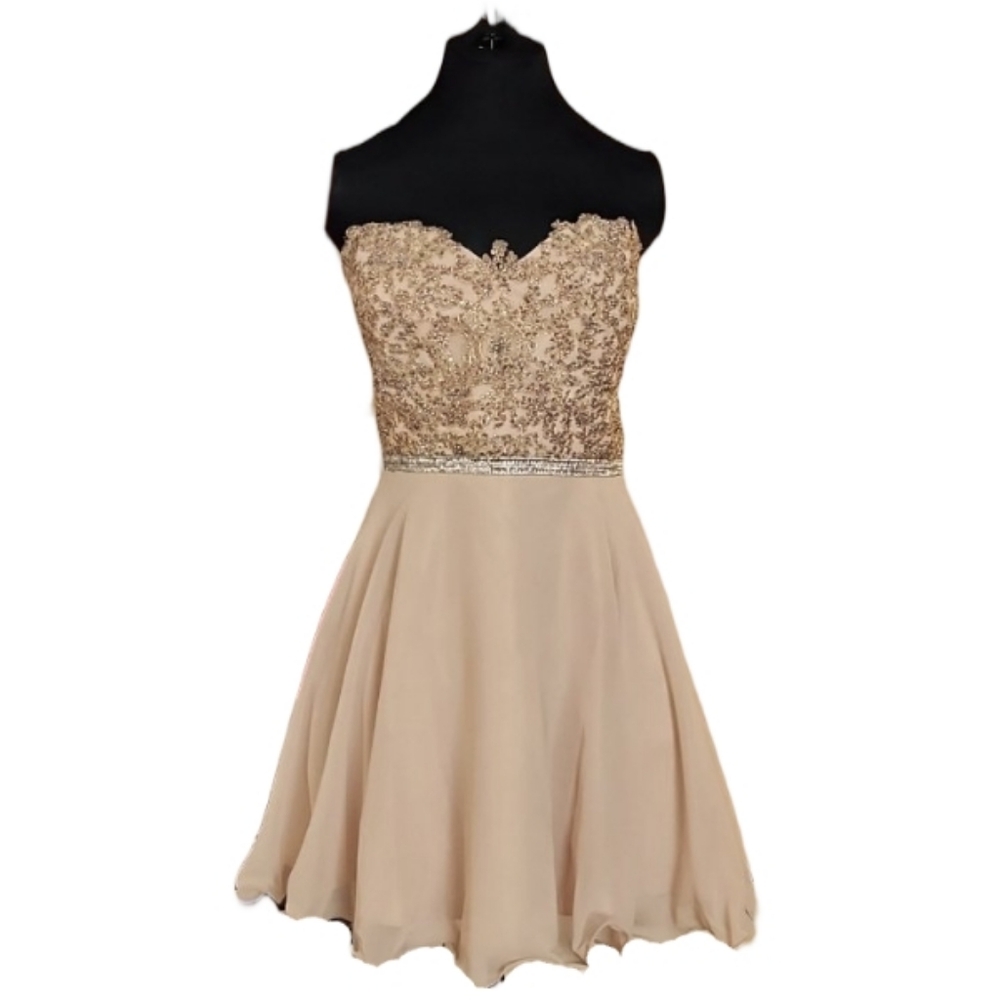 NWT Dancing Queen Prom Tan Embellished Mini Dress Jr XXXL